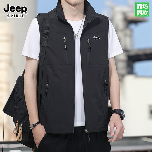 JEEP SPIRIT Jeep men's vest autumn and winter loose large size work clothes plus velvet 2025 double-sided vest outdoor fishing clothing Khaki XL