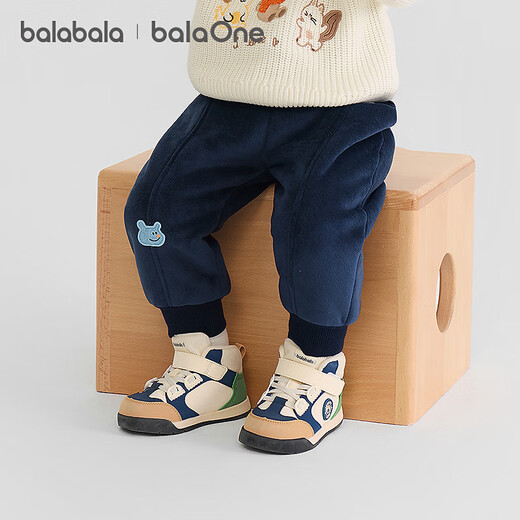 Balabala children's clothing baby trousers plus velvet warm leggings 2025 new winter clothing boys and girls pants cute and fashionable dark blue 80821 (46% users selected) 100