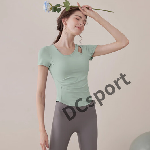 Yoga clothes for women 2025 new short-sleeved slim sports tops Pilates training clothes fitness clothes set brown top fixed chest pad S S one size fits all
