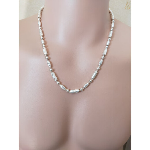 Nilan Fat Donglai same style men's platinum necklace silver men's 999 silver thick style domineering sweater chain full silver ball beads women's gold bag 5mm 60cm 36g
