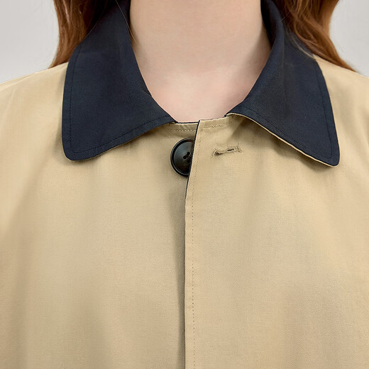 She pool contrasting color lapel single-breasted windbreaker women's 2026 spring new British style mid-length coat