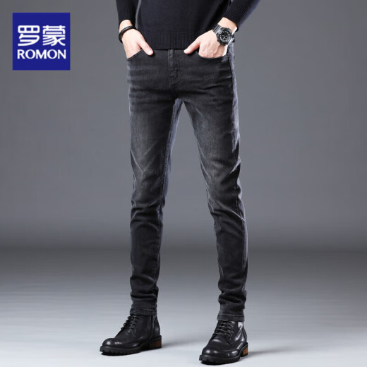 
Romon 2025 summer new high-end jeans for men's business slim feet high-end stretch thin casual trousers men's clothing 1049 gray 30