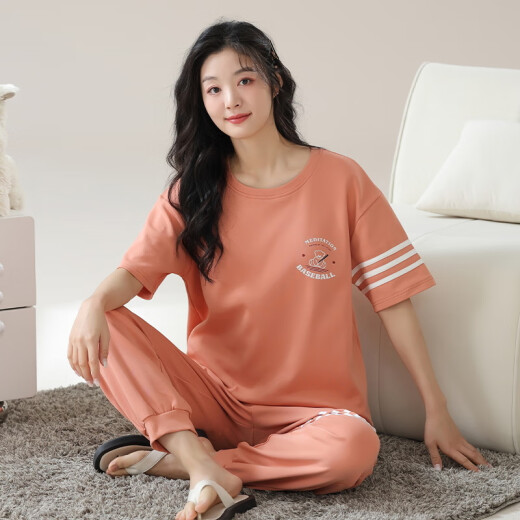 北极绒睡衣女春夏季短袖长裤纯棉韩版学生夏天可外穿全棉家居服套装 YZT9716棉短长 M (80-100斤)