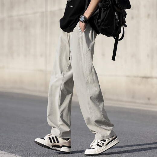 Foss Phil ice silk mesh casual pants for men's summer thin loose straight breathable cool casual pants 6636 khaki XL