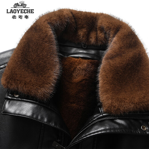 Classic car removable middle-aged and elderly velvet thickened leather jacket men's dad winter clothing warm men's leather jacket tops men's clothing