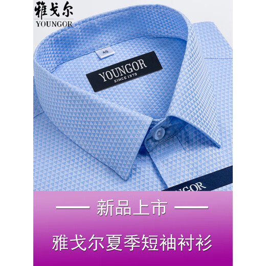 雅戈尔短袖衬衫男夏季薄款纯棉中年商务免烫宽松格子正装衬衣 短袖DX6630 38 建议【70-95斤】