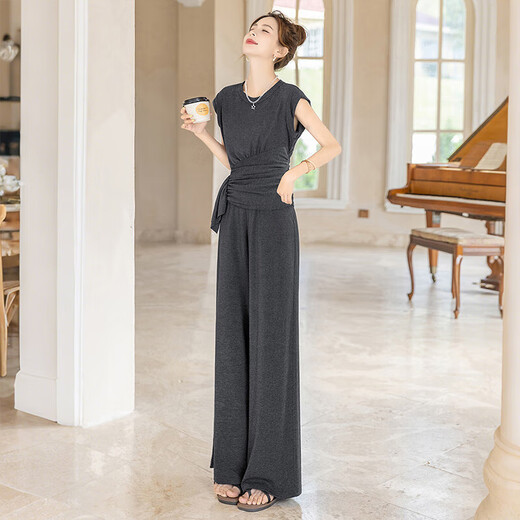Set de moda Sibaiser 2025 Summer Nuevo cuello redondo de mujeres con pantalones casuales Temperamento Set de dos piezas
