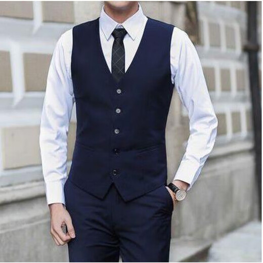 ZoScheck Korean version jacket suit men's vest men's horse clip slim and handsome business casual professional groomsman formal wear black XL