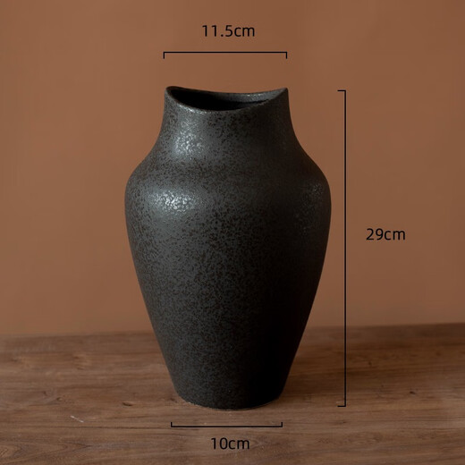 French wabi-sabi style ceramic vase Japanese retro living room flower arrangement hydroponic white ins style flower device decorative ornaments 3897 wabi-sabi black
