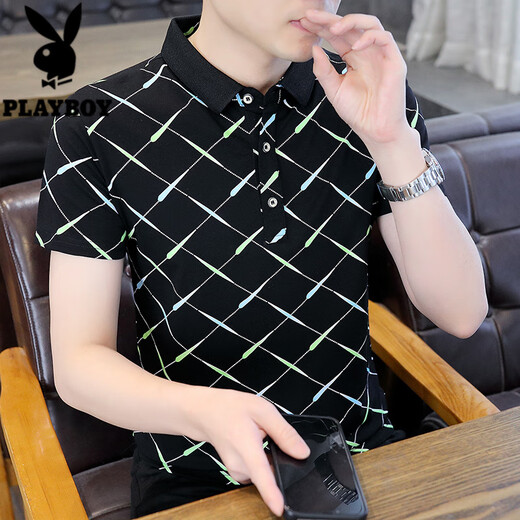 花花公子2025夏季新款衫短袖男修身翻领半袖男士体恤上衣服 F9226卡其 M
