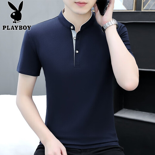 
Playboy (PLAYBOY) high-end stand collar white cotton short-sleeved T-shirt men's summer solid color V-neck sweatshirt trendy top men's polo. White Q691 short sleeve M Recommended 95-115Jin [Jin equals 0.5 kg]