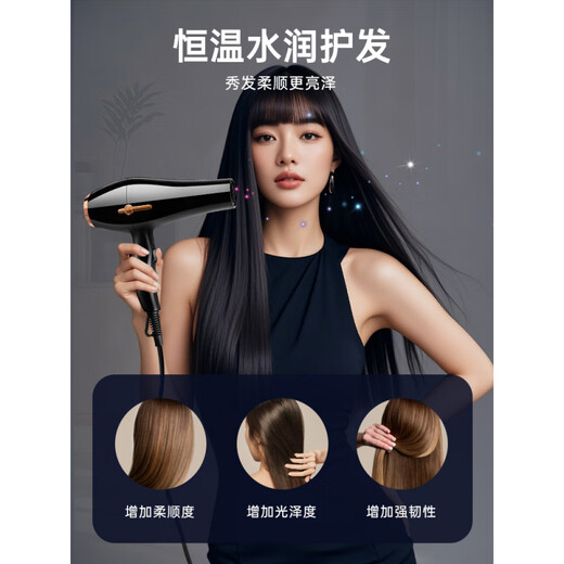 小米粒电吹风机家用大风力负离子护发大功率理发店发廊吹风筒3524 黑色1600W功率[家用款]大风力速