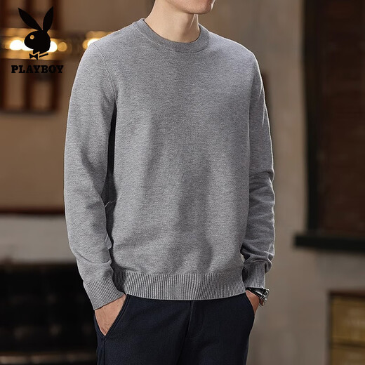 Playboy (Playboy) 2025 Frühling und Herbst Neue Männer gestrickt Langarm runden Nackenpullover Einheitliche Farbe Innerer Pullover Top Basis Hemd Hemd schwarz m