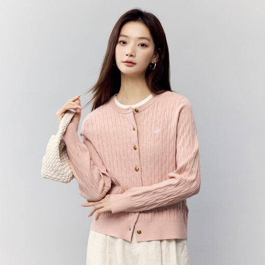 Inman Old Qian Style Retro Cardigan Sweater para mujeres 2025 Autumn New Style Fashion Commuter Sweater Light Pink XL