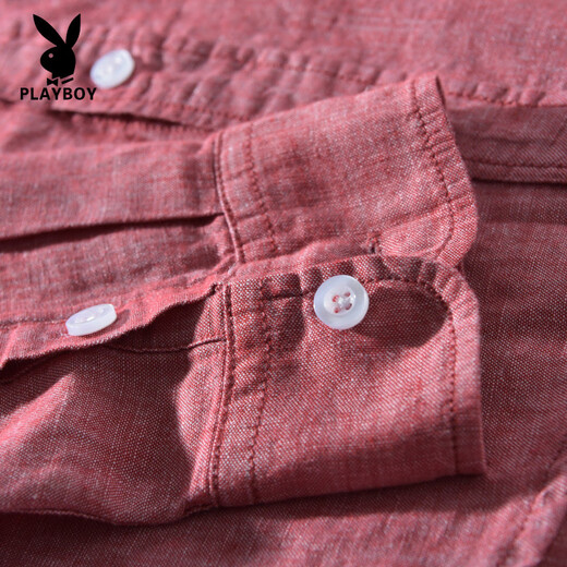 Playboy (Playboy) Camisa de lino de alta gama y camisa de lino de verano Chaqueta de manga larga de manga larga Camisa de lino de algodón de algodón de manga largo