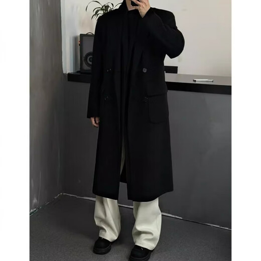 轩森图（XUANSENTU）序77同款毛呢大衣男冬季加厚感双层领呢子中长款过膝风衣外套潮 米白色 2XL