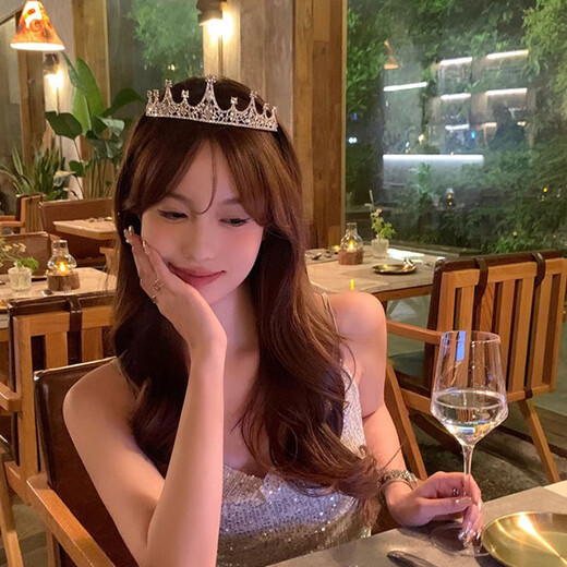 SMVP新娘头饰皇冠欧美婚纱饰品水钻发箍公主生日合金王冠送女友老婆媳 16#马眼银仿宝石皇冠(A07-25)