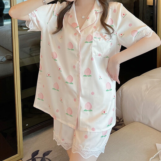 雅鹿女士睡衣夏季外穿套装2025时尚女款短袖长裤高级感甜美水蜜桃夏天 FS_9905#开衫短长水蜜桃 M