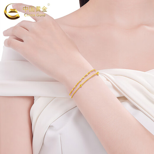 CHINA GOLD 18K gold bracelet for women, light luxury baby's breath double layer bracelet, Chinese Valentine's Day birthday gift for girlfriend and wife, 18K baby's breath bracelet