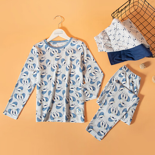 
Shuya (SCHIESSER) children's pajamas autumn boy modal pure cotton cartoon long-sleeved home clothing base shirt set 3B-15868H light flower gray M 120c