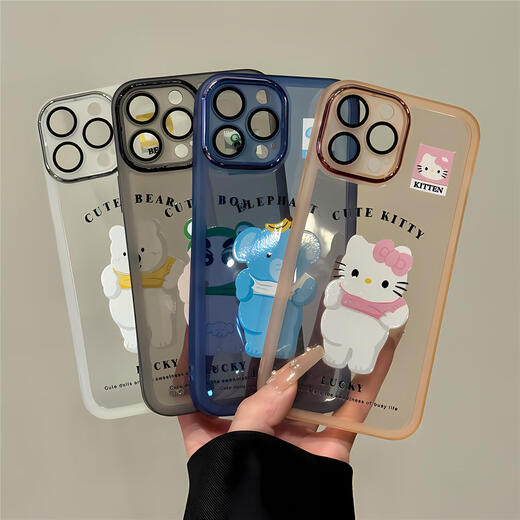 
OLPAY belly-exposed kitty suitable for Apple 16pro metal frame cartoon mobile phone case iPhone 15 anti-fall Huawei PU transparent-GH9274 belly-exposed bear Huawei P50Pro