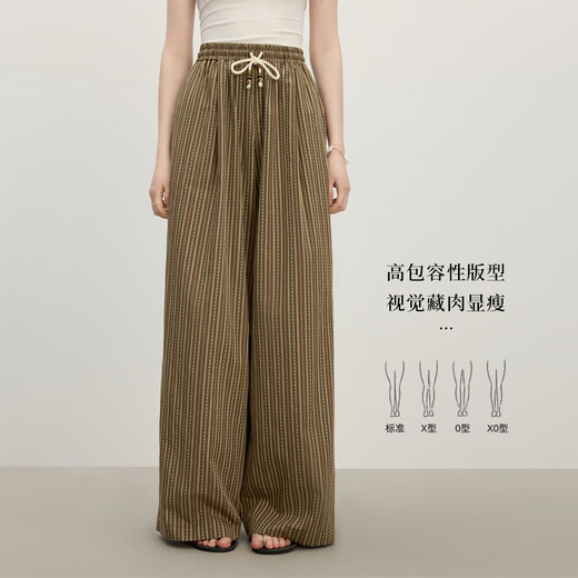 Fan Silanen [Même style que Xu Ruohan] Pantalon à jambes larges de café en vrac paresseux et décontracté 2025 Pantalon décontracté d'été pour les femmes à rayures Café M