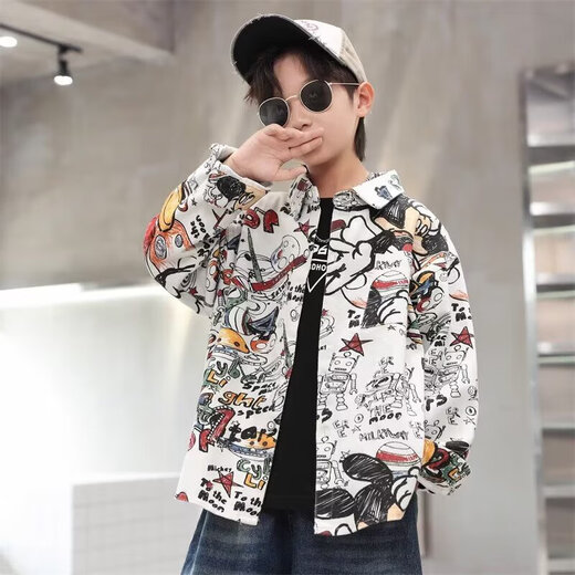 Children's clothing boys' shirts 2025 new spring and autumn models for middle and large children autumn handsome autumn shirts boys long-sleeved trendy white 160