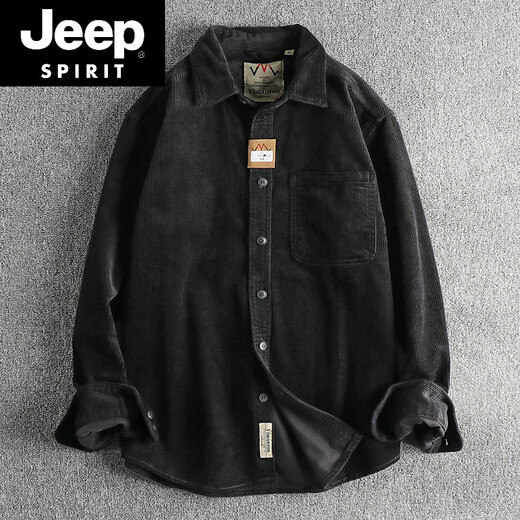 JEEP SPIRIT small amount of custom-woven pure cotton corduroy washed long-sleeved shirt men's American khaki trendy single pocket shirt jacket green 18 M 100-130Jin Jin equals 0.5 kg