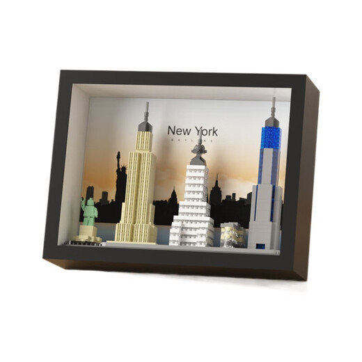 World landmarks and architecture city New York Dubai skyline assembled toy building blocks decorative painting hanging painting Dubai skyline 757 particles [photo frame color
