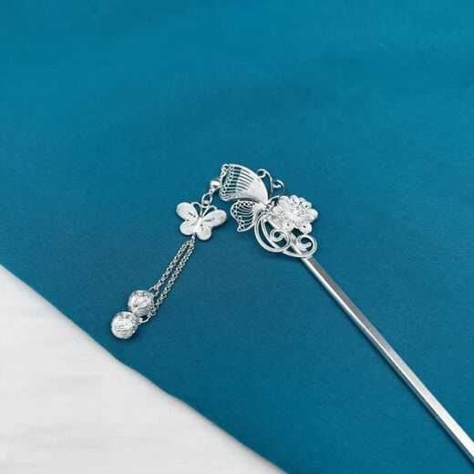 KZD Old Phoenix 999 sterling silver hairpin for women, Butterfly Silver Hairpin, handmade hairpin, hair ornaments, Chinese Valentine's Day gift for your lover, butterfly silver hairpin 9.922g