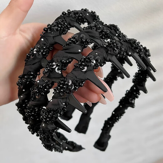 New 2025 Louis Star Hairband Light Luxurious Temperament Small Fragrance Style Handmade Beaded Hairband Front and Back Wear Black