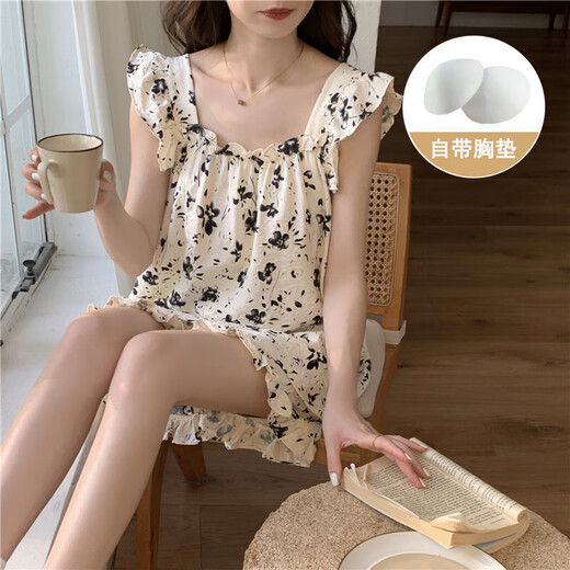 云朵棉带胸垫睡衣女吊带夏季可爱甜美清新家居服套装可外穿 753# M