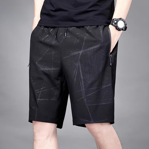 Romon Casual Shorts para hombres 2025 Summer transpirable delgado suelto de hielo seco seco seda de baloncesto de gran tamaño Pantalones de cinco puntos 7022 Color negro de bolsillo de bolsillo de color negro 3xl 150-165Jin [Jin es igual a 0,5 kg]