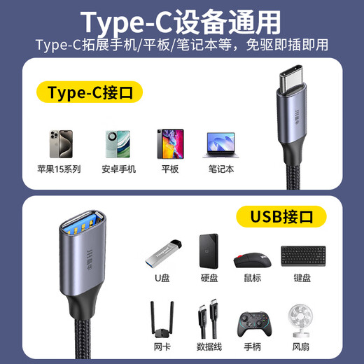 晶华OTG数据转接线头 Type-C转USB3.2/3.0 华为小米安卓手机iphone16/15苹果MacBook电脑接U盘U683A
