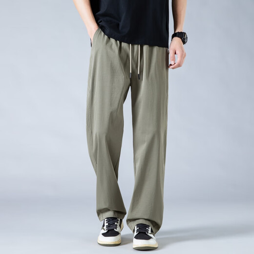 Lee Dprre Pantalones para hombres Pantalones delgados y rectos del verano Pantalones de seda de hielo transpirable de secado, secado, grises, gris M