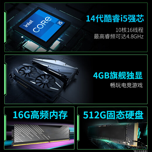 Five Color Fish 14th Generation Core i5-14450HX 16G 512G Solid State 4G Independent Display Office Commercial Home Game Desktop Computer Desktop Computer Host Complete Set