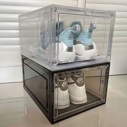 Shoe Box Acrylic 20-pack Shoe Box Magnetic Transparent Acrylic Door Vertical High-top Sneaker Plastic Storage Twenty-Pack 1*Special Grade Magnetic Vertical Style No Odor No A-Class - Black Gray Large Size 47 Size Universal Magnetic Vertical Style Open
