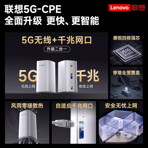 Lenovo 5Gcpe Router Mobile Portable WiFi 5g Unlimited Traffic Card-Free Internet Card Free Broadband Gigabit Network 2025 Portable Hotspot Laptop Universal 5G-CPE Router-Gigabit Dual Band Network