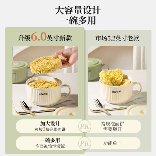 Newair instant noodle bowl ceramic with lid and handle for dormitory students high-looking large capacity microwaveable rice bowl lunch box