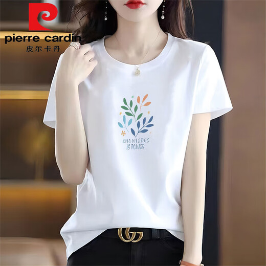 Pierre Cardin Marke Pure Cotton White Kurzärmer T-Shirt Frauen loser bedruckter Körper. Shirt Summer Top 6193 White Short/Sleeved Light Luxury Products in diesem Jahr m (Empfohlen 80-105 Jin [Jin gleich 0,5 kg]))