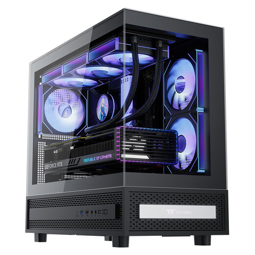 Thermaltake（Tt）钢影透S-M 海景房机箱 电脑主机 黑色（M-ATX主板/支持360水冷/9风扇位）
