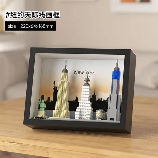 World landmarks and architecture city New York Dubai skyline assembled toy building blocks decorative painting hanging painting Dubai skyline 757 particles [photo frame color