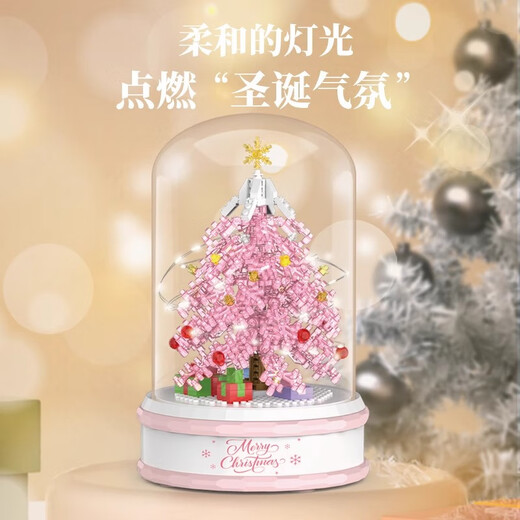 统仙入门级拼装积木圣诞节礼物圣诞树灯光八音乐盒摆件女生系列玩具 C0103雪人757微颗粒
