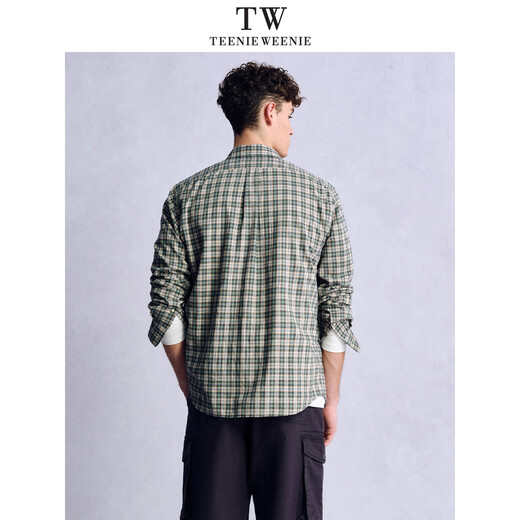 Teenie Weenie小熊男装美式休闲舒适柔软格子长袖衬衫 军绿 L
