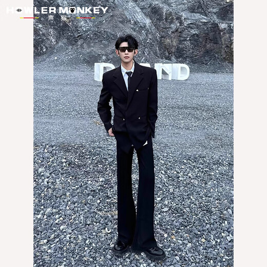 Sound Monkey suit suit men's slim fit men's suit jacket casual suit dress silhouette three-piece niche designer suit suit jacket + white shirt + trousers, free tie XL (115-130Jin Jin equals 0.5 kg)