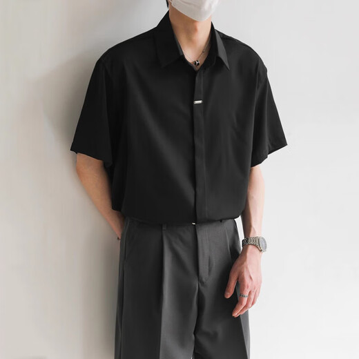 Scarecrow (MEXICAN) summer ice silk cool feeling no ironing light luxury style Henry collar short shirt trendy men's double door white 2XL (150-170Jin Jin equals 0.5 kg)