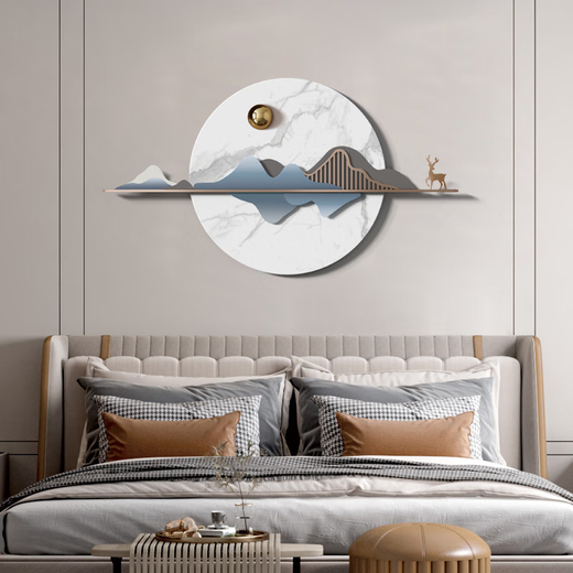 Light luxury new Chinese style living room wall decoration pendant restaurant entrance wall decoration wrought iron bedroom bedside wall hanging 13575 cm red