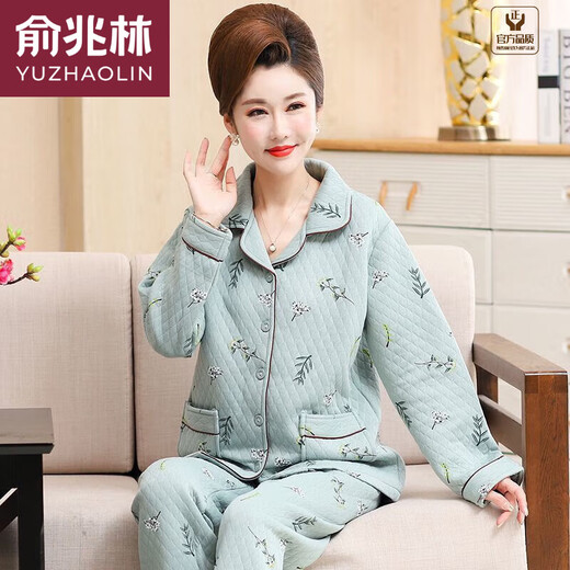 俞兆林空气棉睡衣女士秋冬季纯棉中老年妈妈夹层家居服加厚老人婆婆套装 12101# XL [建议120-140斤]