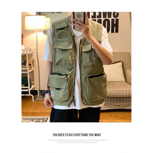 
Working vest for men and women in summer thin multi-pocket vest sleeveless vest for men and women in summer versatile functional style and jacket trend National trend-M2013 [Green] 3XL