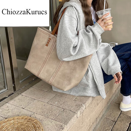 ChiozzaKurucs韩版2025新款时尚大气简约托特包复古大容量单肩手提通勤大包包女 大象灰